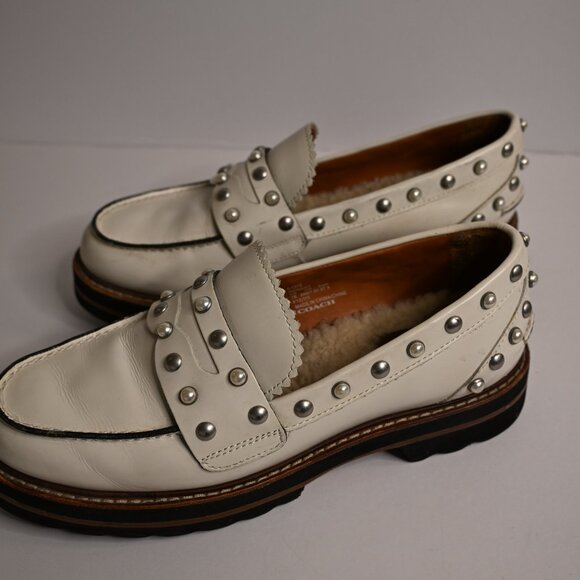 Coach White Lenox Leather Platform Loafers with Removable Sherpa Insoles - Picture 3 of 9
